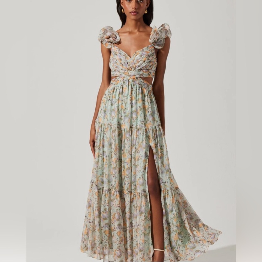 ASTR The Label Ruffled Floral Maxi Dress - Mint Purple Floral